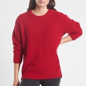 Athleta Red Cascades Cocoon Crew Neck Cable Sweater Small